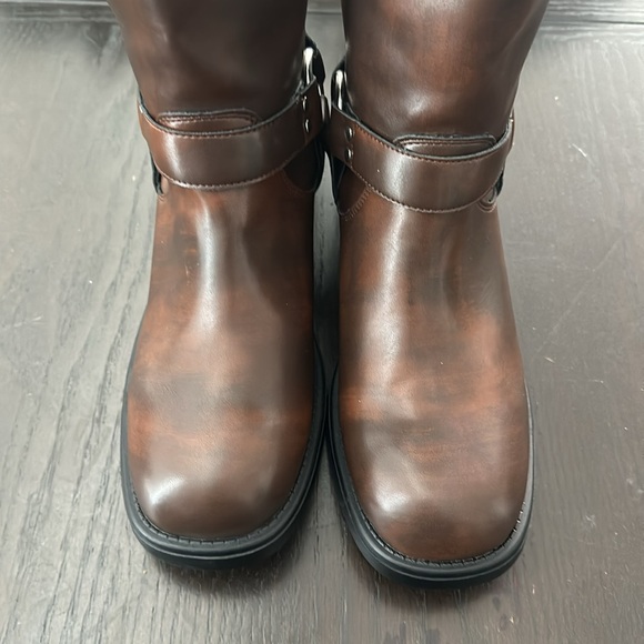 MADDEN GIRL Brown Black with Silver Buckle Tall Boots. Size 11 Vegan Leather - Picture 15 of 16